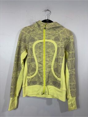 Lululemon Scuba Hoodie Size 6 Neon Yellow Geometric Print Full Zip Thumbholes